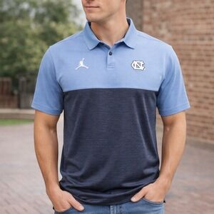 Nike Jordan UNC Tar Heels Polo Shirt Blue Color Block Mens Medium NCAA Fan Gear